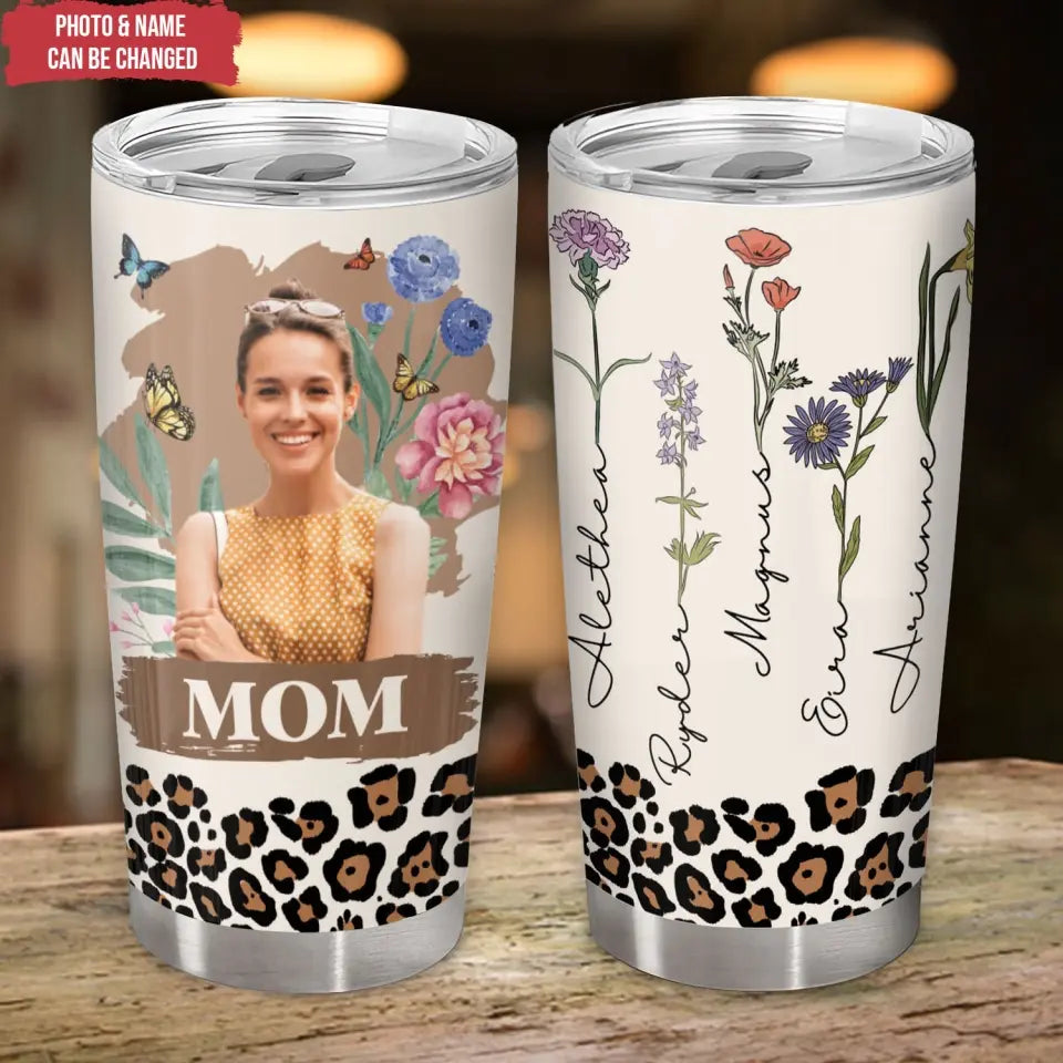 Leopard Vintage Birth Month Flowers - Personalized Tumbler, Gift For Mom - TL85