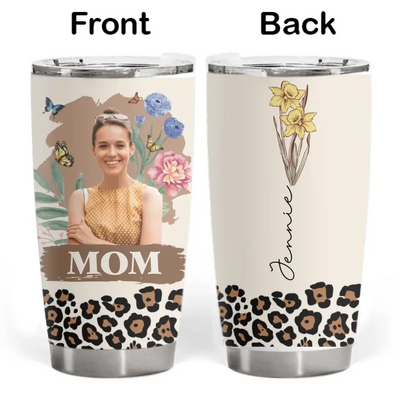 Leopard Vintage Birth Month Flowers - Personalized Tumbler, Gift For Mom - TL85