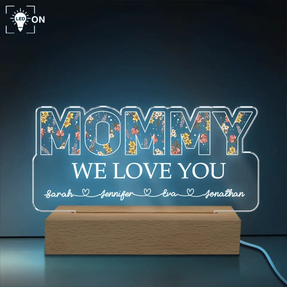 Mommy's Garden Flower Birth Month - Personalized Acrylic Night Light, Gift For Mom - L128