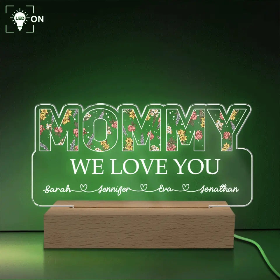 Mommy's Garden Flower Birth Month - Personalized Acrylic Night Light, Gift For Mom - L128