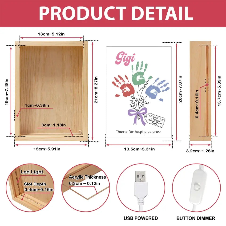 GIGI Thanks For Helping Us Grow - Personalized Frame Light Box, Gift for Grandma/GiGi/Nana, Birthday Gift For Her - FLB18