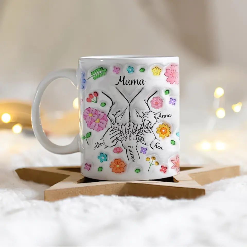 Floral Holding Mom And Daughter Hand - Personalized Mug, Gift For Mom, Gift For Grandma - M92