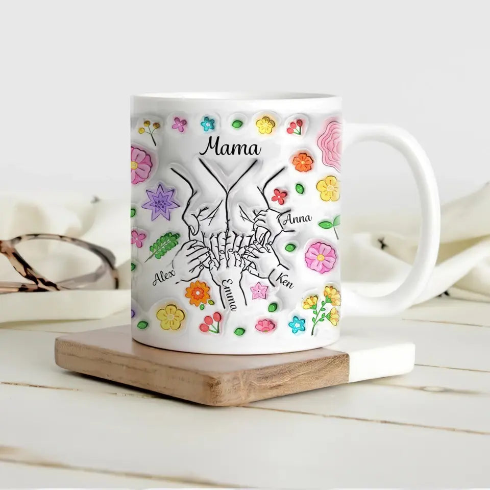 Floral Holding Mom And Daughter Hand - Personalized Mug, Gift For Mom, Gift For Grandma - M92