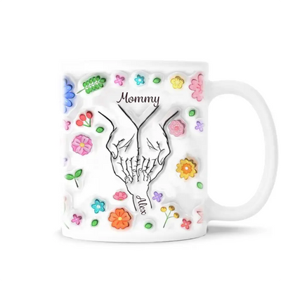 Floral Holding Mom And Daughter Hand - Personalized Mug, Gift For Mom, Gift For Grandma - M92
