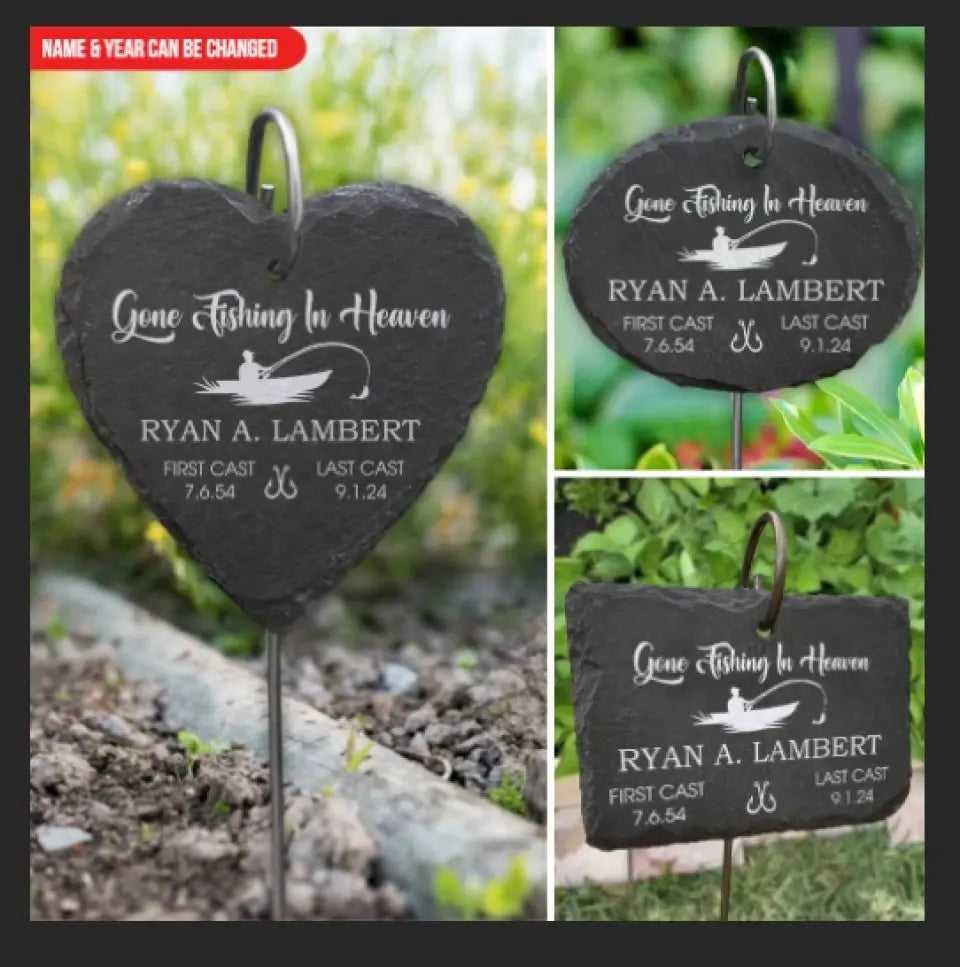 Gone Fishing In Heaven - Personalized Garden Slate, Memorial Gift, Fishing Lovers - GS86