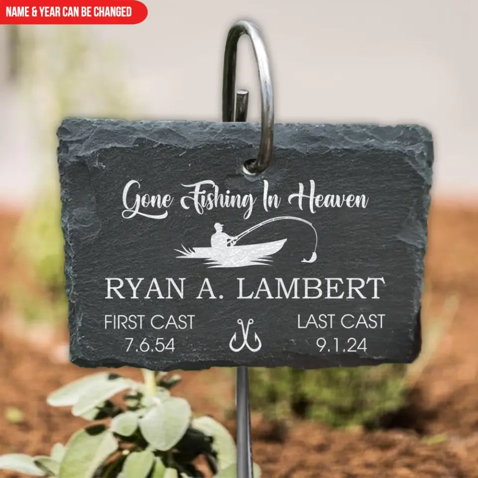 Gone Fishing In Heaven - Personalized Garden Slate, Memorial Gift, Fishing Lovers - GS86