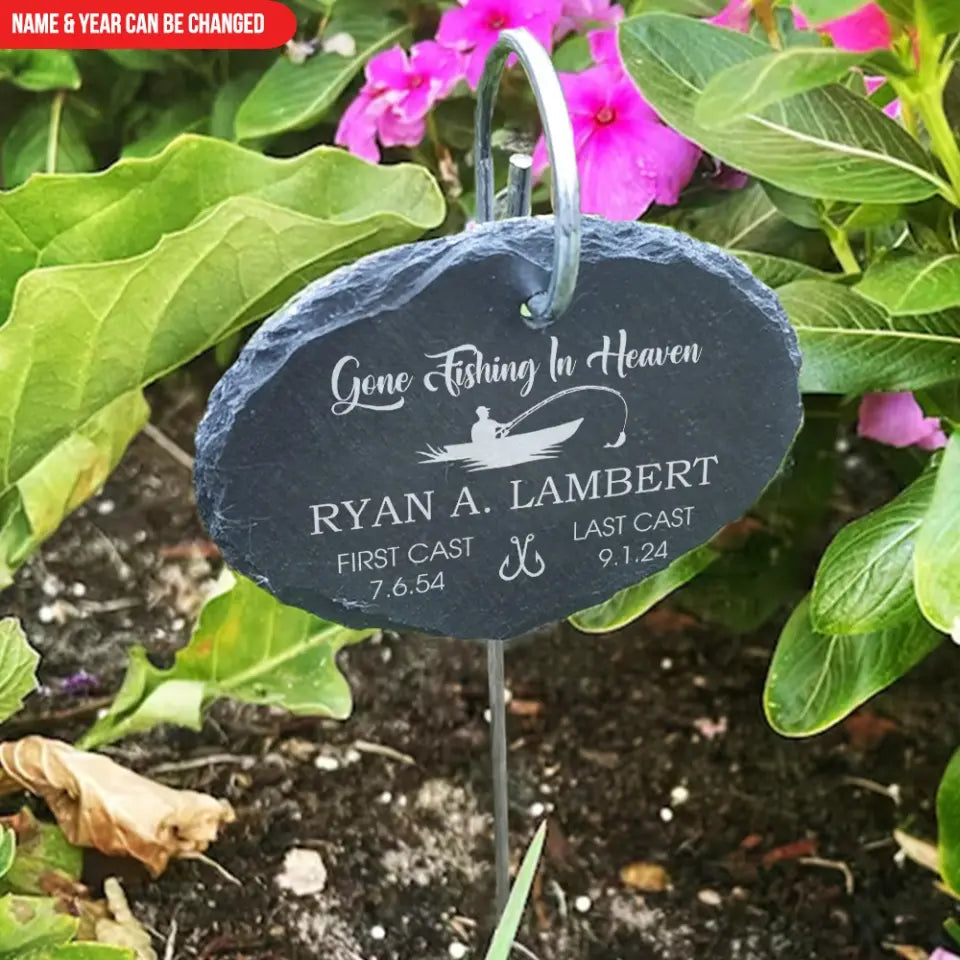 Gone Fishing In Heaven - Personalized Garden Slate, Memorial Gift, Fishing Lovers - GS86