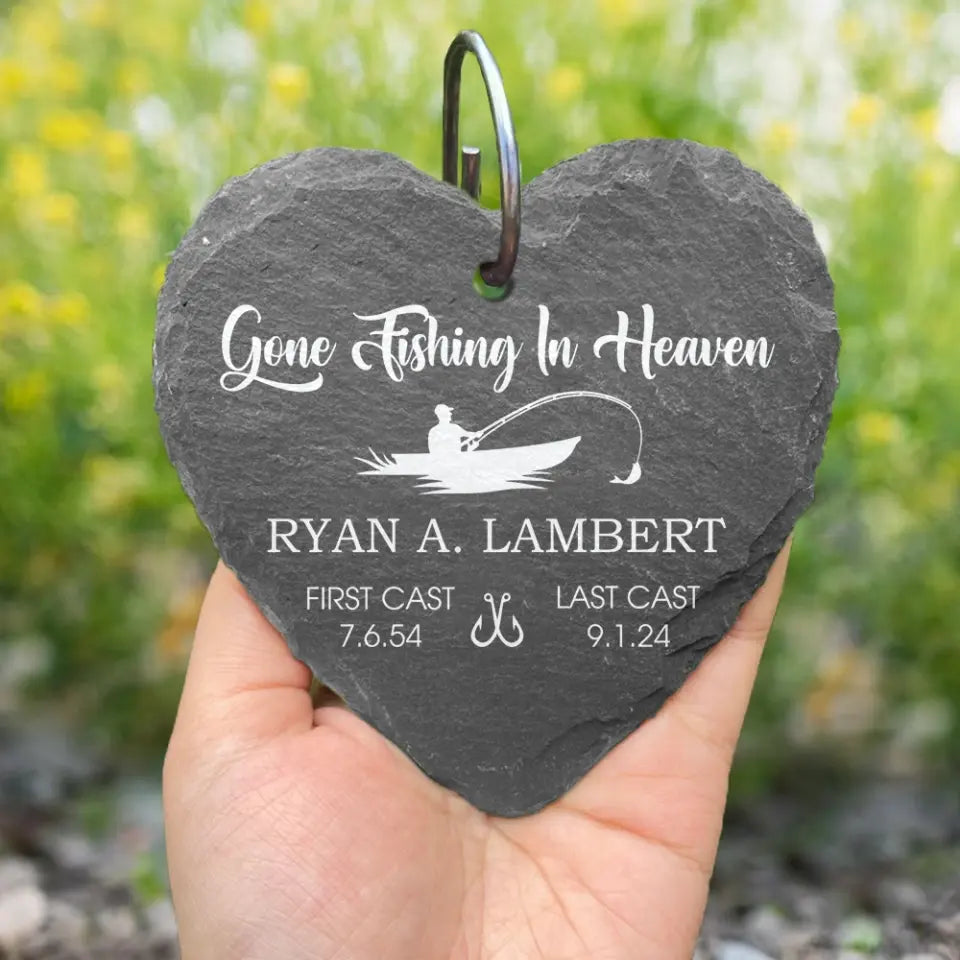 Gone Fishing In Heaven - Personalized Garden Slate, Memorial Gift