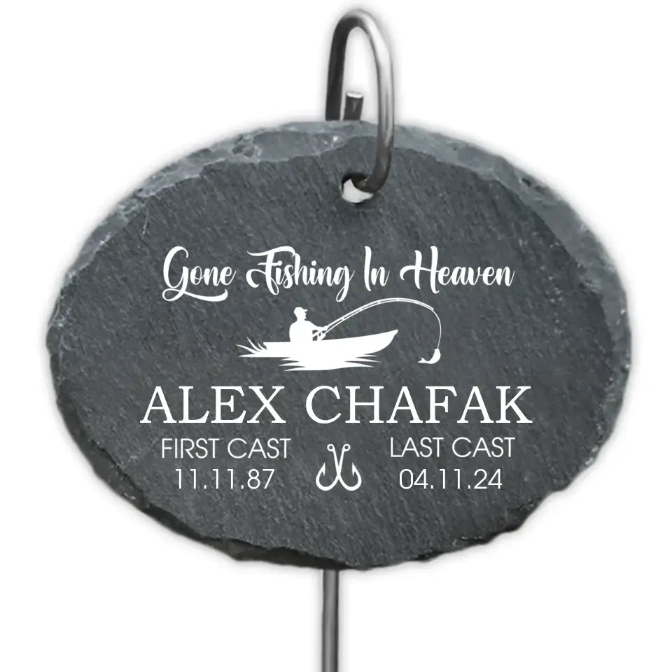 Gone Fishing In Heaven - Personalized Garden Slate, Memorial Gift, Fishing Lovers - GS86