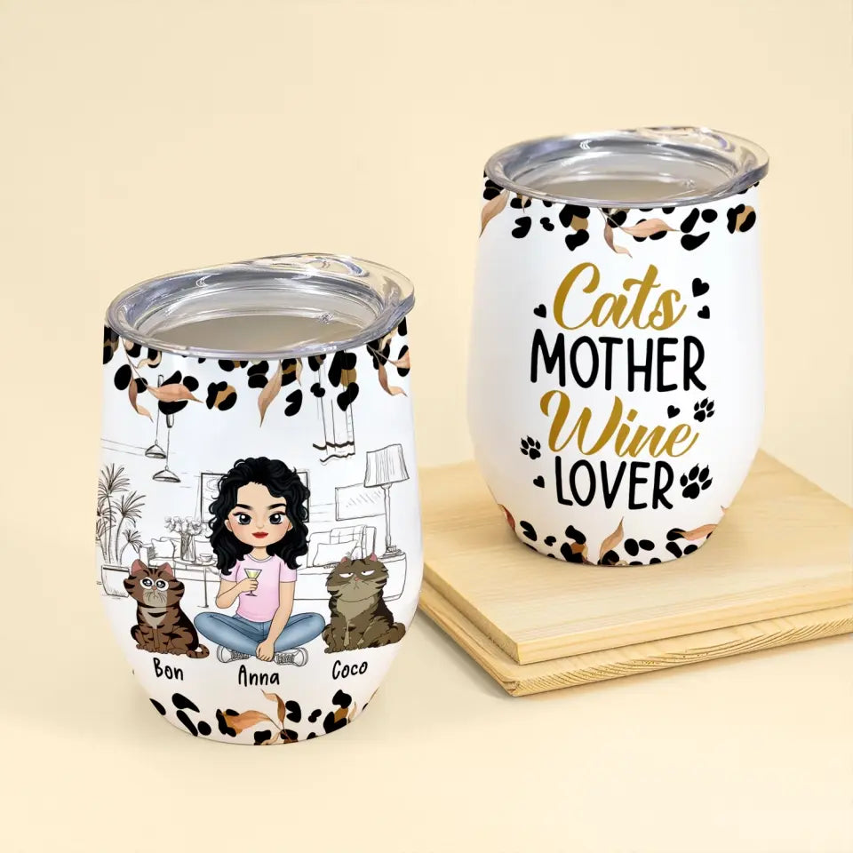 Cat Mother Wine Lover - Personalized Wine Tumbler, Gift For Cat Lover - WTL57