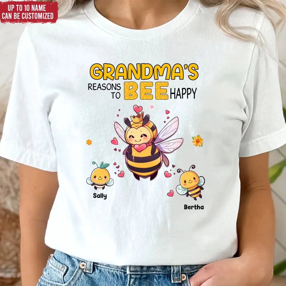 Grandma's Reasons To Bee Happy - Personalized T-Shirt, Gift For Grandma, Mom, Family Gift - TS1179