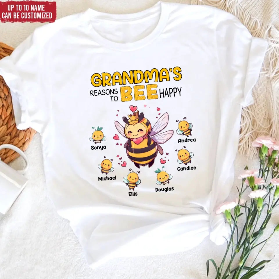 Grandma's Reasons To Bee Happy - Personalized T-Shirt, Gift For Grandma, Mom, Family Gift - TS1179