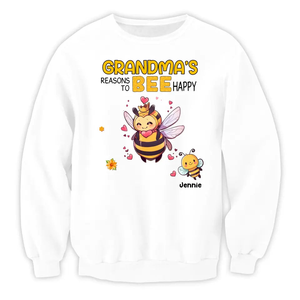 Grandma's Reasons To Bee Happy - Personalized T-Shirt, Gift For Grandma, Mom, Family Gift - TS1179