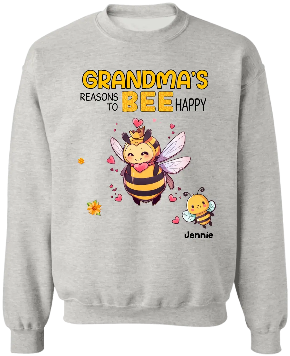 Grandma's Reasons To Bee Happy - Personalized T-Shirt, Gift For Grandma, Mom, Family Gift - TS1179