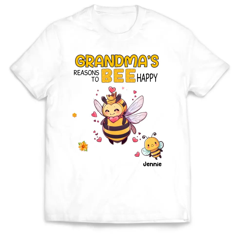 Grandma's Reasons To Bee Happy - Personalized T-Shirt, Gift For Grandma, Mom, Family Gift - TS1179