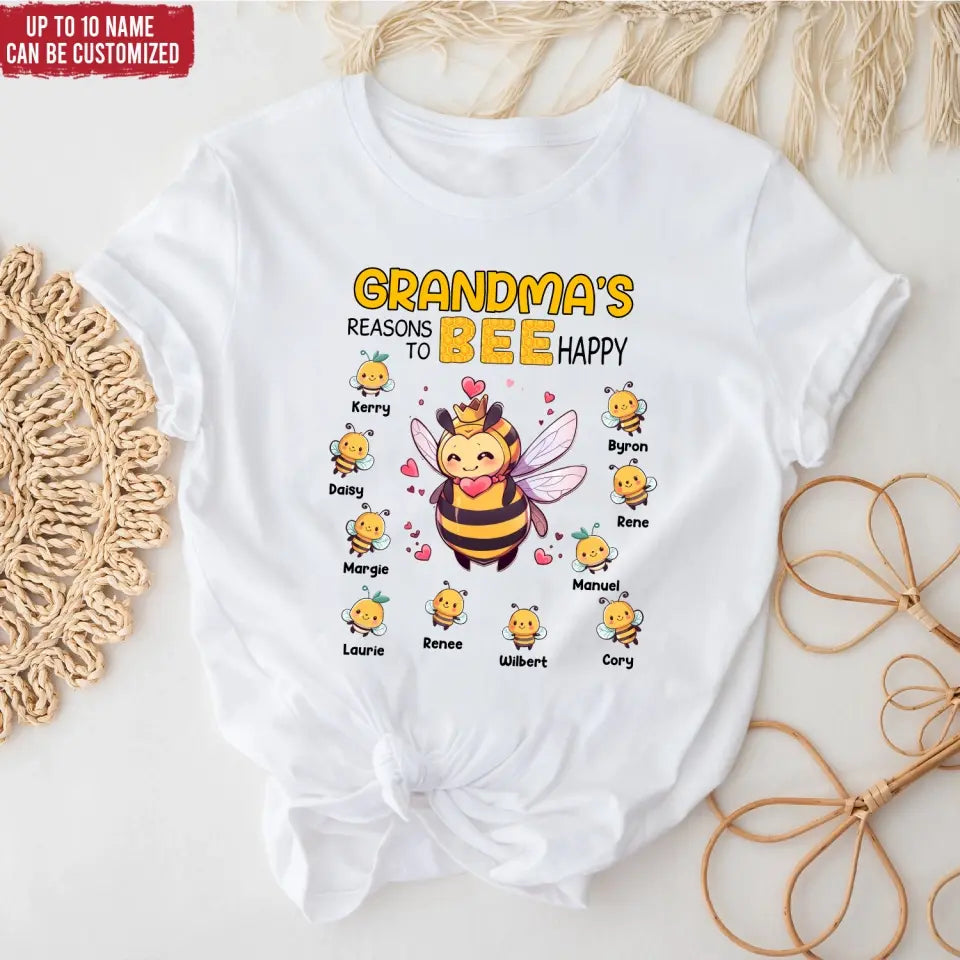 Grandma's Reasons To Bee Happy - Personalized T-Shirt, Gift For Grandma, Mom, Family Gift - TS1179