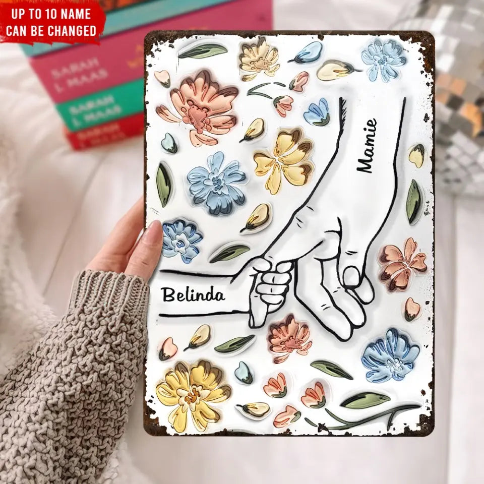 Holding Hands Mother - Personalized Metal Sign, Gifts For Mother, Gift For Grandma - MTS767