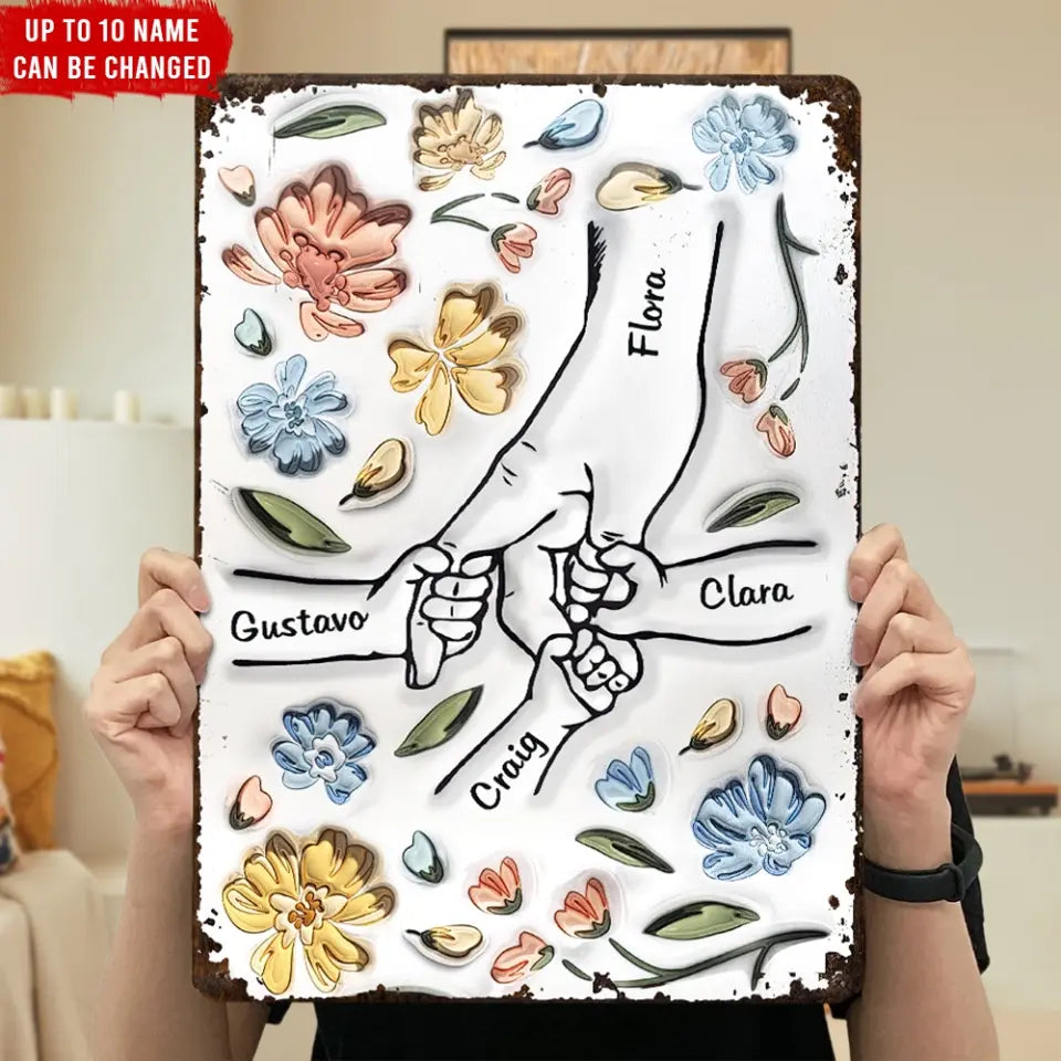 Holding Hands Mother - Personalized Metal Sign, Gifts For Mother, Gift For Grandma - MTS767