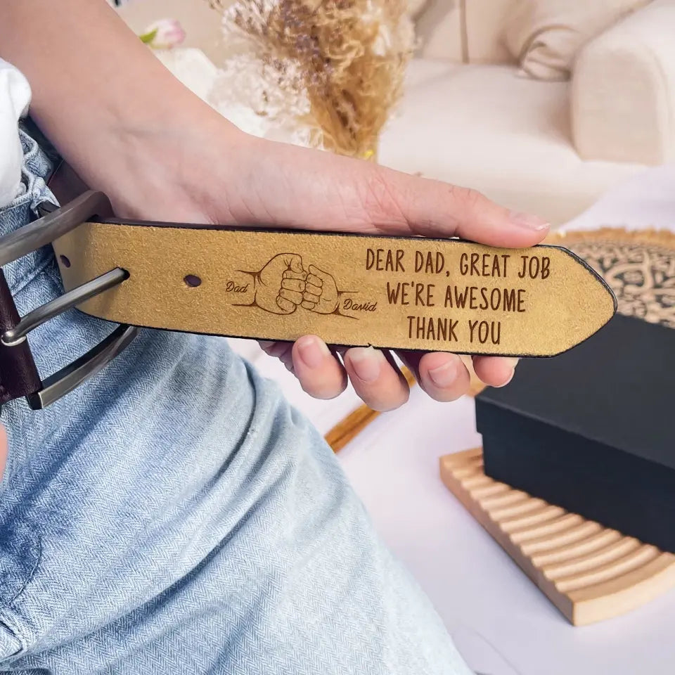 Dad The Man The Myth The Legend - Personalized Leather Belt, Gift For Dad, Family Gift - LB05