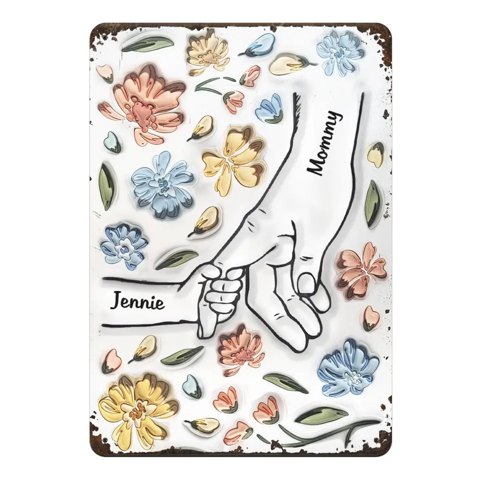 Holding Hands Mother - Personalized Metal Sign, Gifts For Mother, Gift For Grandma - MTS767