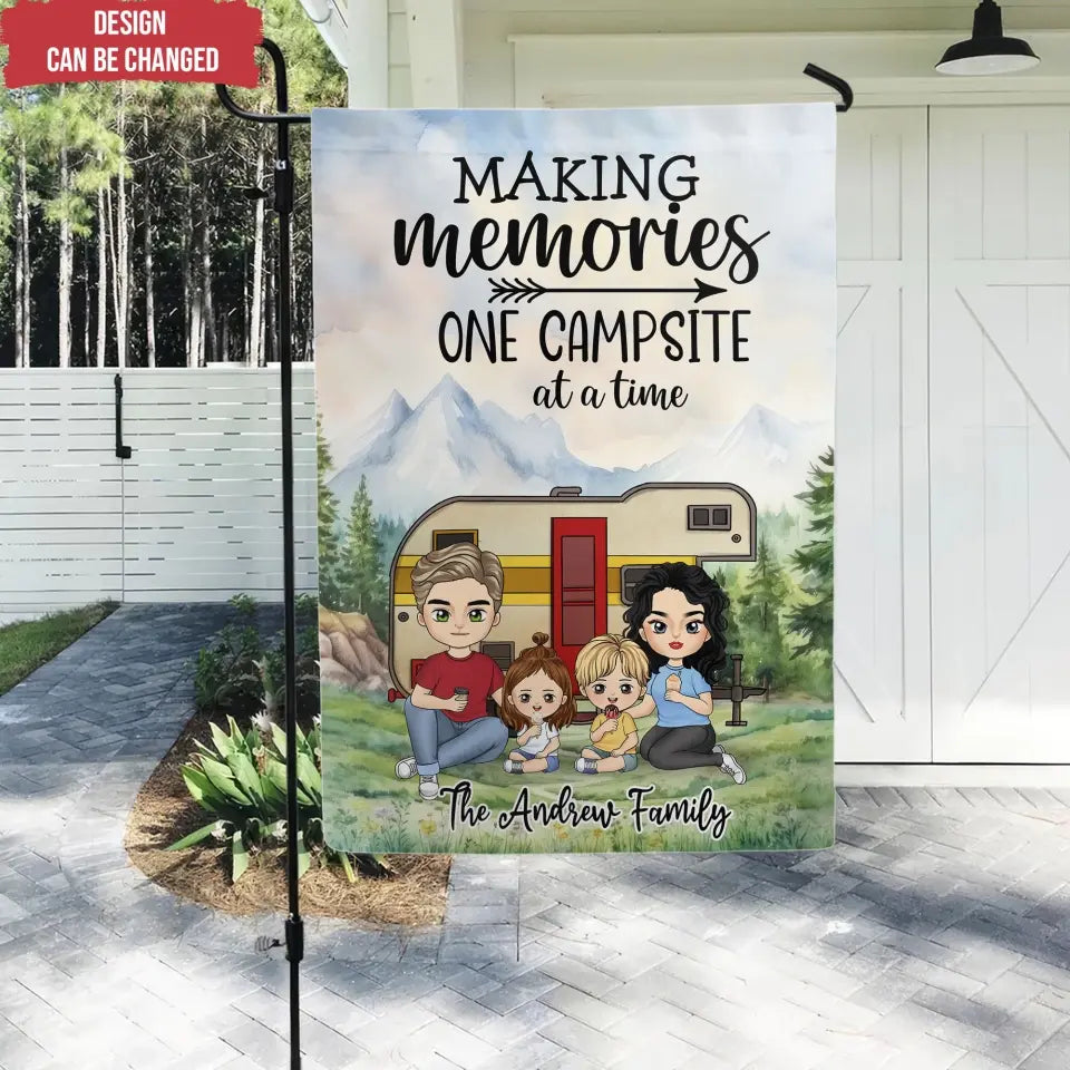 Family Camping Flag, Making memories One Campsite At A Time - Personalized Garden Flag - GF184