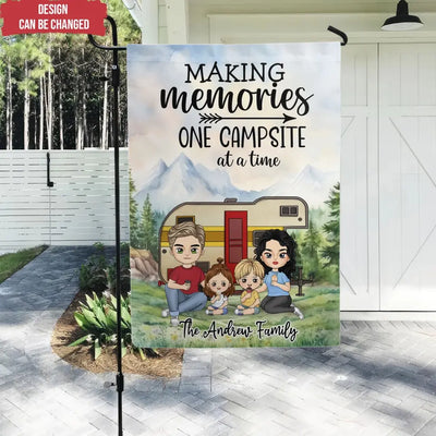 Family Camping Flag, Making memories One Campsite At A Time - Personalized Garden Flag - GF184