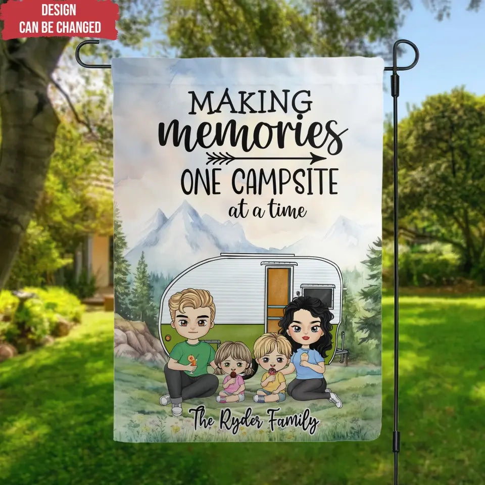 Family Camping Flag, Making memories One Campsite At A Time - Personalized Garden Flag - GF184