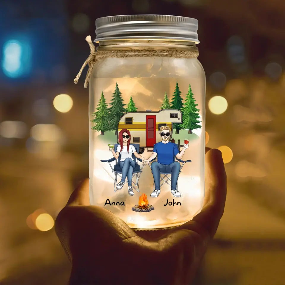 What Happens At The Campfire Gets Laughed About All Year Long - Personalized Mason Jar Light, Camping Gift - MJL45