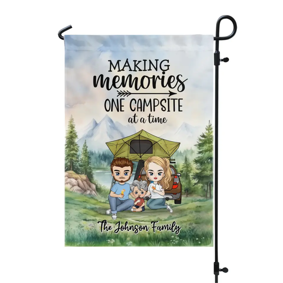 Family Camping Flag, Making memories One Campsite At A Time - Personalized Garden Flag - GF184