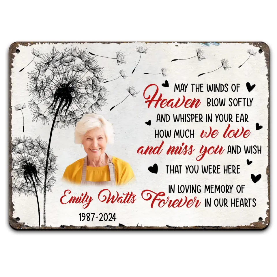 May The Winds Of Heaven Blow Softly - Personalized Metal Sign, Memorial Gift For Loss Of Loved One - MTS771