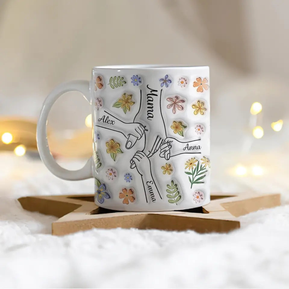 Mother And Kids Hand In Hand - Personalized Custom 3D Inflated Effect Printed Mug - M97