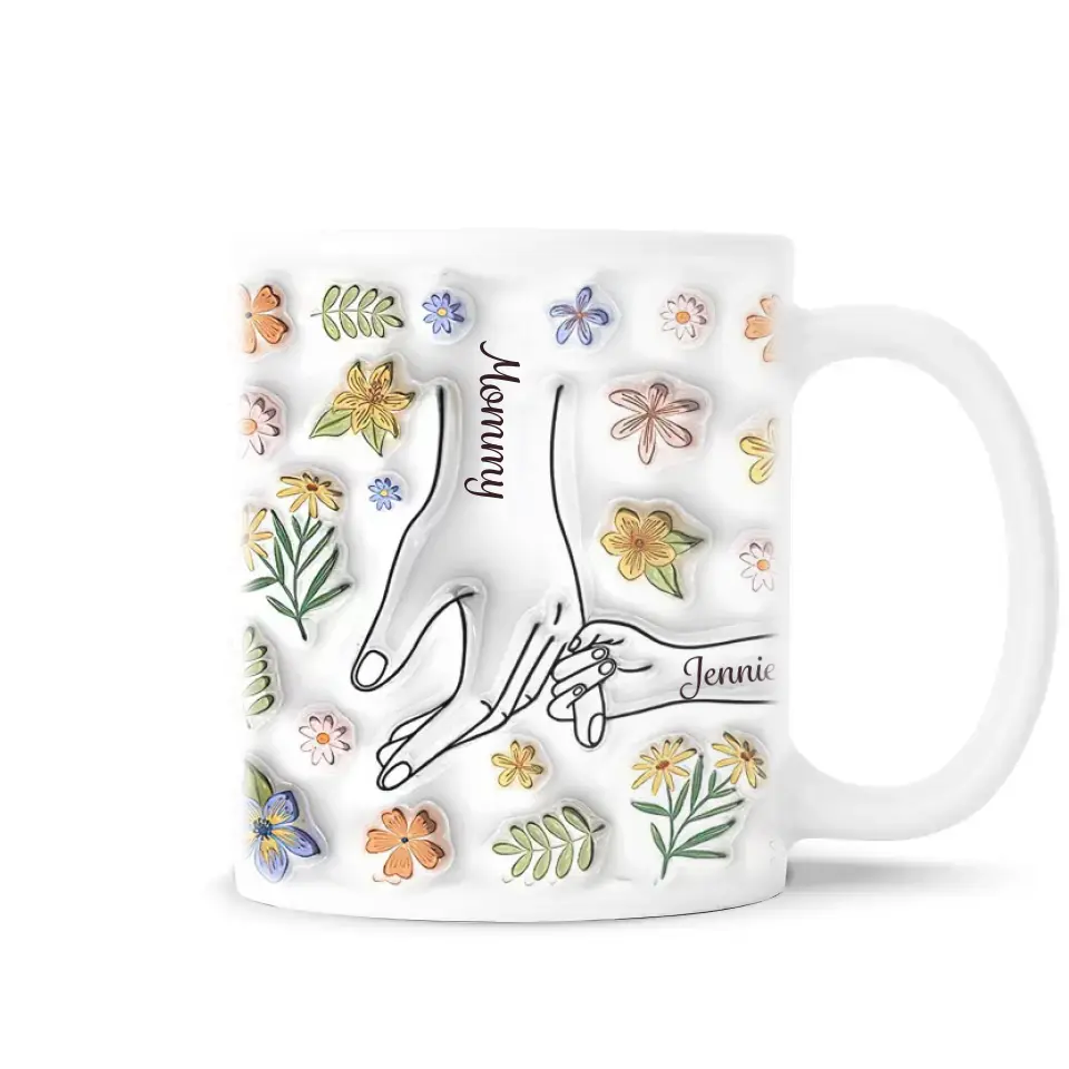 Mother And Kids Hand In Hand - Personalized Custom 3D Inflated Effect Printed Mug - M97