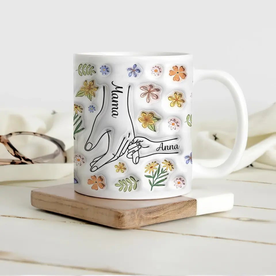 Mother And Kids Hand In Hand - Personalized Custom 3D Inflated Effect Printed Mug - M97