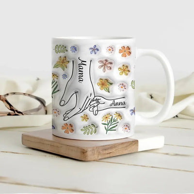 Mother And Kids Hand In Hand - Personalized Custom 3D Inflated Effect Printed Mug - M97