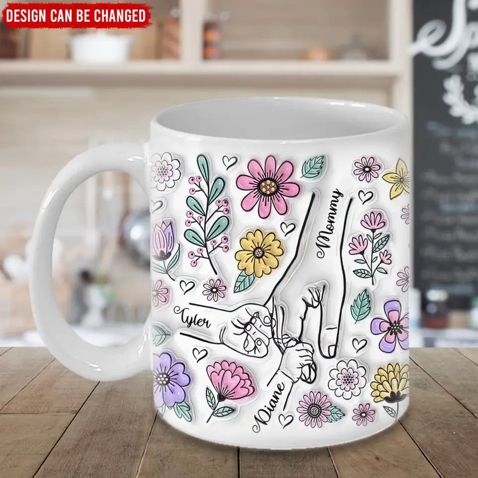 Mom And Kids Hold Hand - Personalized Mug, Han In Hand 3D Inflated Effect Mug - M99