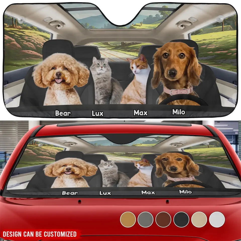 Together We Go Dog & Cat - Personalized Auto Windshield Sunshade, Gift For Pet Lovers, Car Window Protector - ASS01