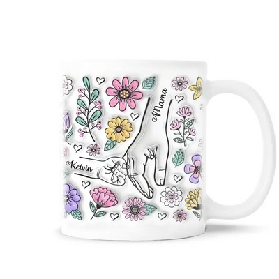 Mom And Kids Hold Hand - Personalized Mug, Han In Hand 3D Inflated Effect Mug - M99