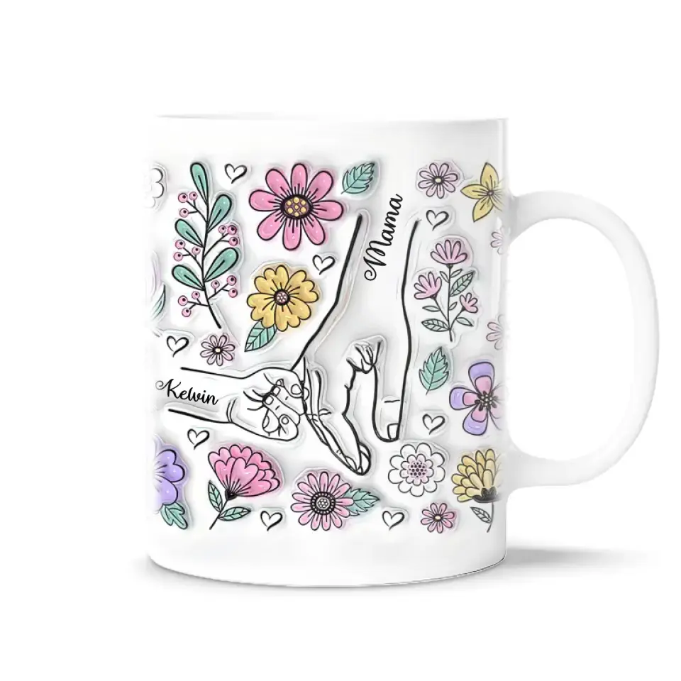 Mom And Kids Hold Hand - Personalized Mug, Han In Hand 3D Inflated Effect Mug - M99