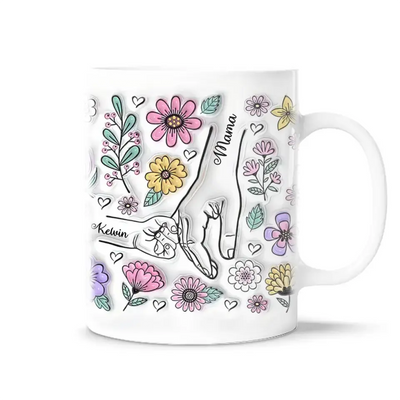 Mom And Kids Hold Hand - Personalized Mug, Han In Hand 3D Inflated Effect Mug - M99