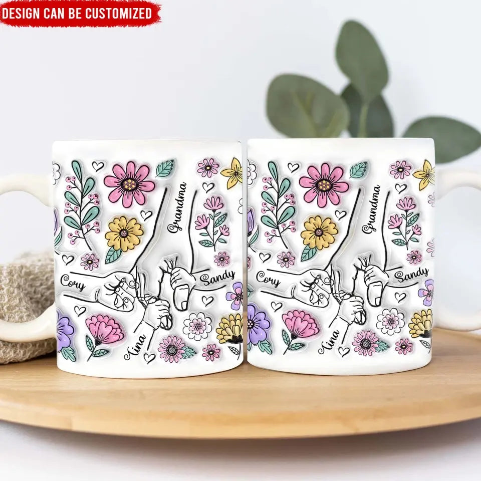 Mom And Kids Hold Hand - Personalized Mug, Han In Hand 3D Inflated Effect Mug - M99