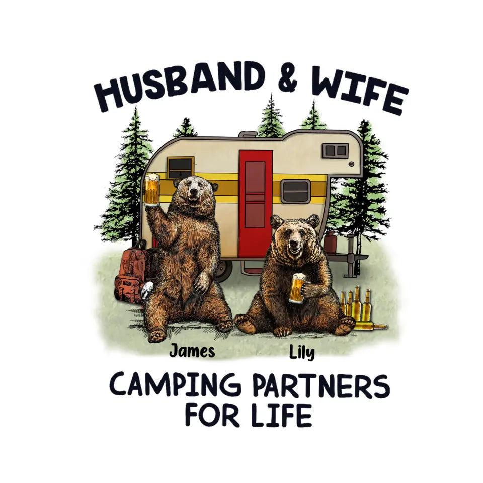 Bear Camping Partners For Life - Personalized Decal, Gift For Camping Couple, Husband And Wife Camping - PCD121