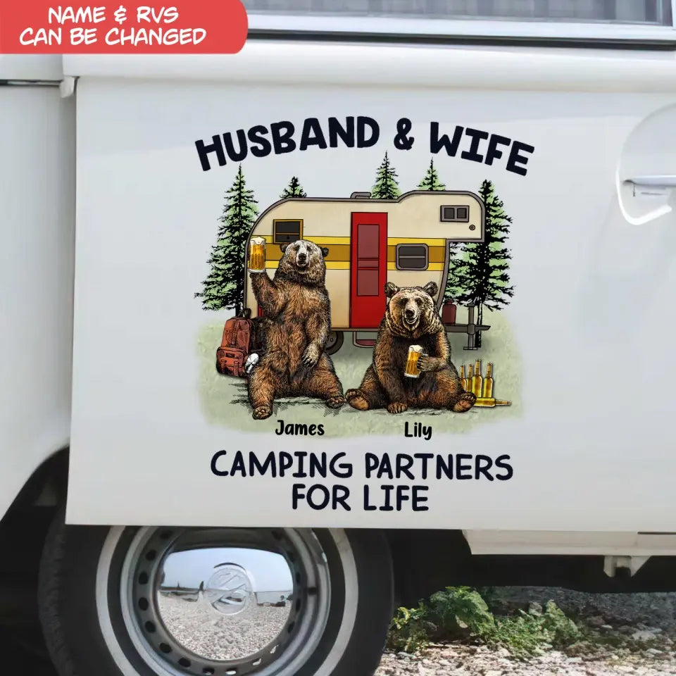Bear Camping Partners For Life - Personalized Decal, Gift For Camping Couple, Husband And Wife Camping - PCD121
