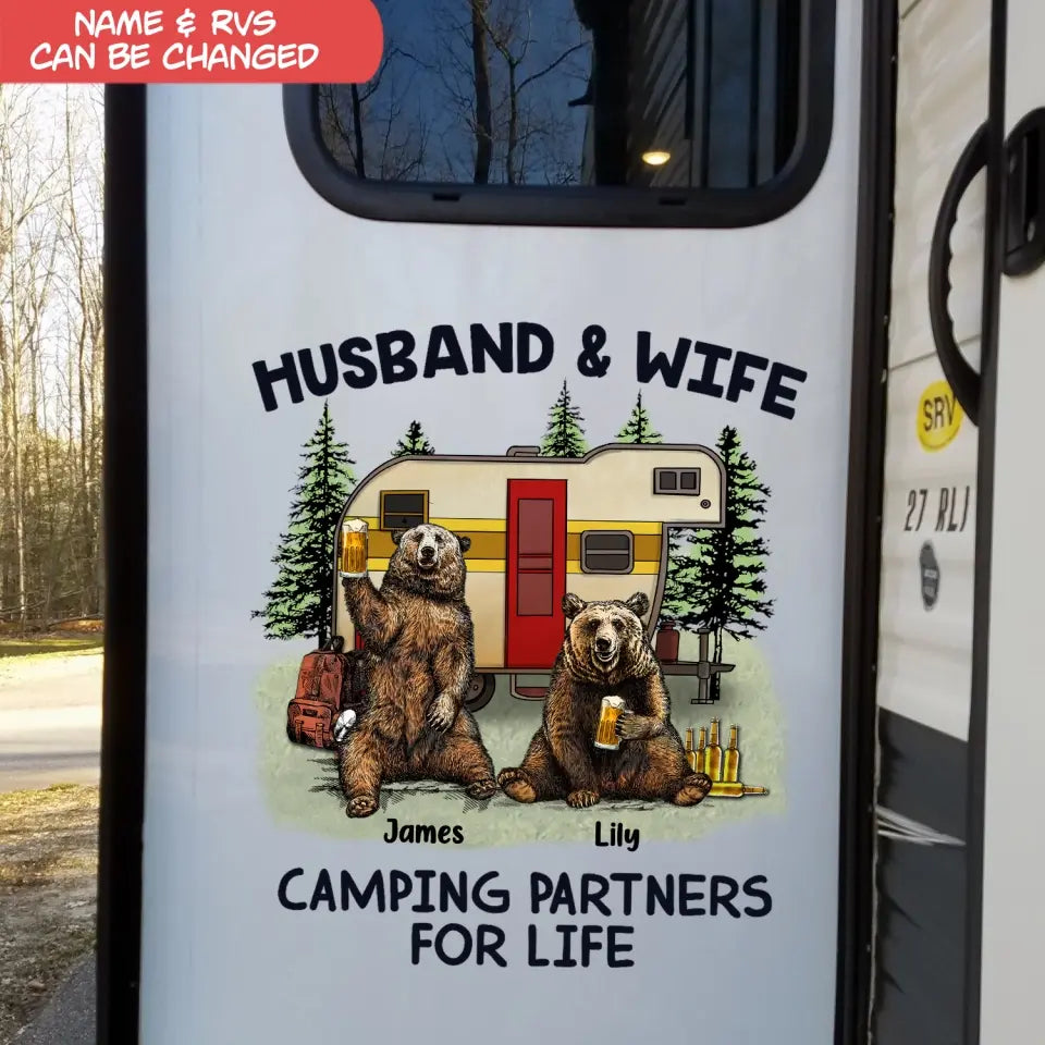 Bear Camping Partners For Life - Personalized Decal, Gift For Camping Couple, Husband And Wife Camping - PCD121