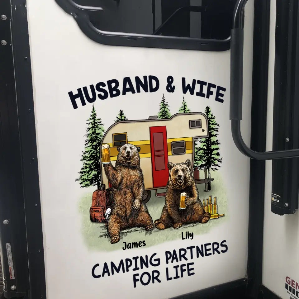 Bear Camping Partners For Life - Personalized Decal, Gift For Camping Couple, Husband And Wife Camping - PCD121