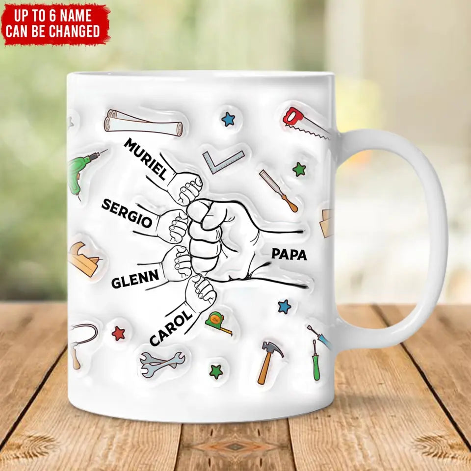 Kids Hand In Hand With Father - Personalized Personalized Custom 3D Inflated Effect Printed Mug, Father's Day/Birthday Gift For Father, Gift For Daddy - M100