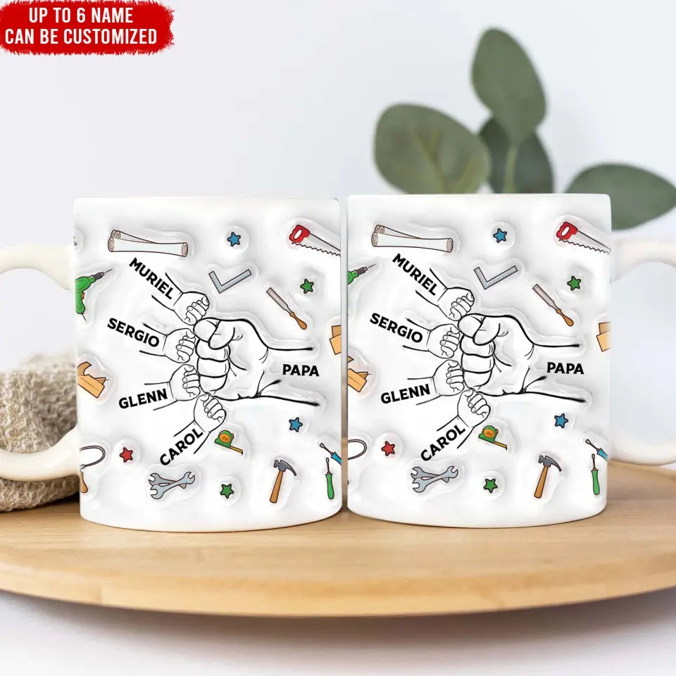 Kids Hand In Hand With Father - Personalized Personalized Custom 3D Inflated Effect Printed Mug, Father's Day/Birthday Gift For Father, Gift For Daddy - M100