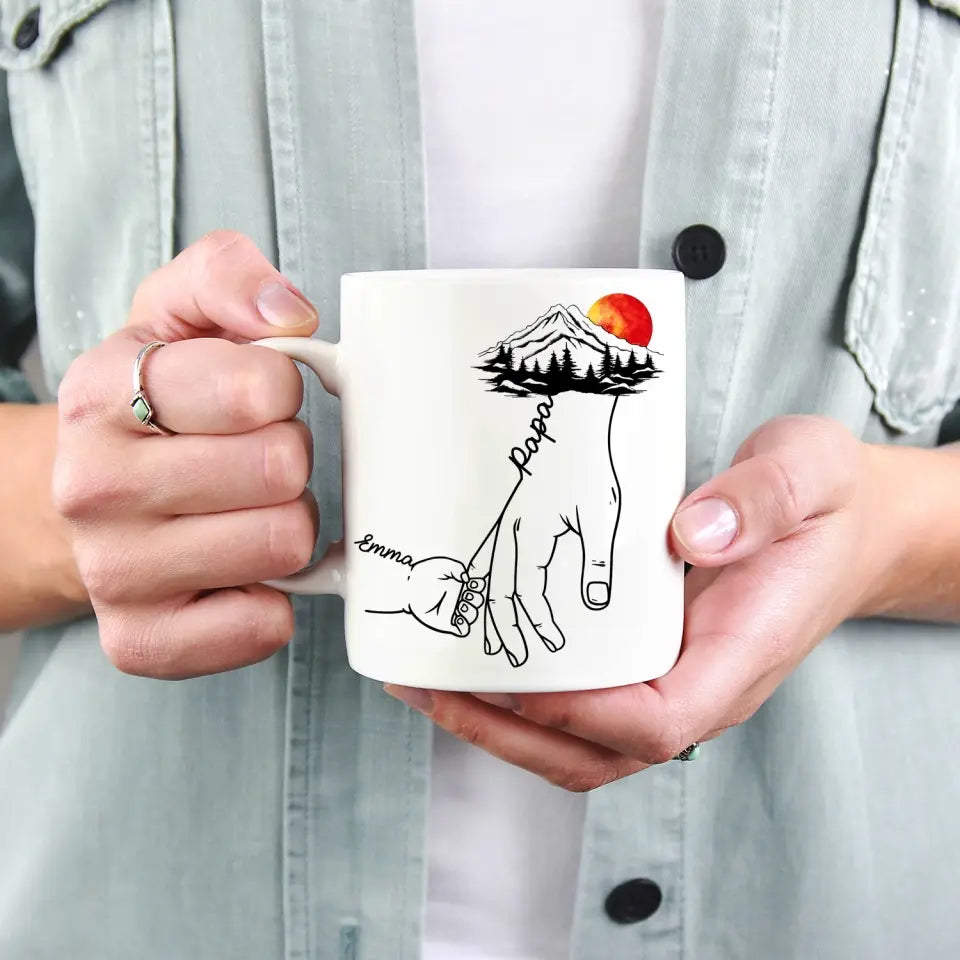 Wild Mountains Dad's Holding Hands - Personalized Mug, Gift For Dad, Family Gift - M102