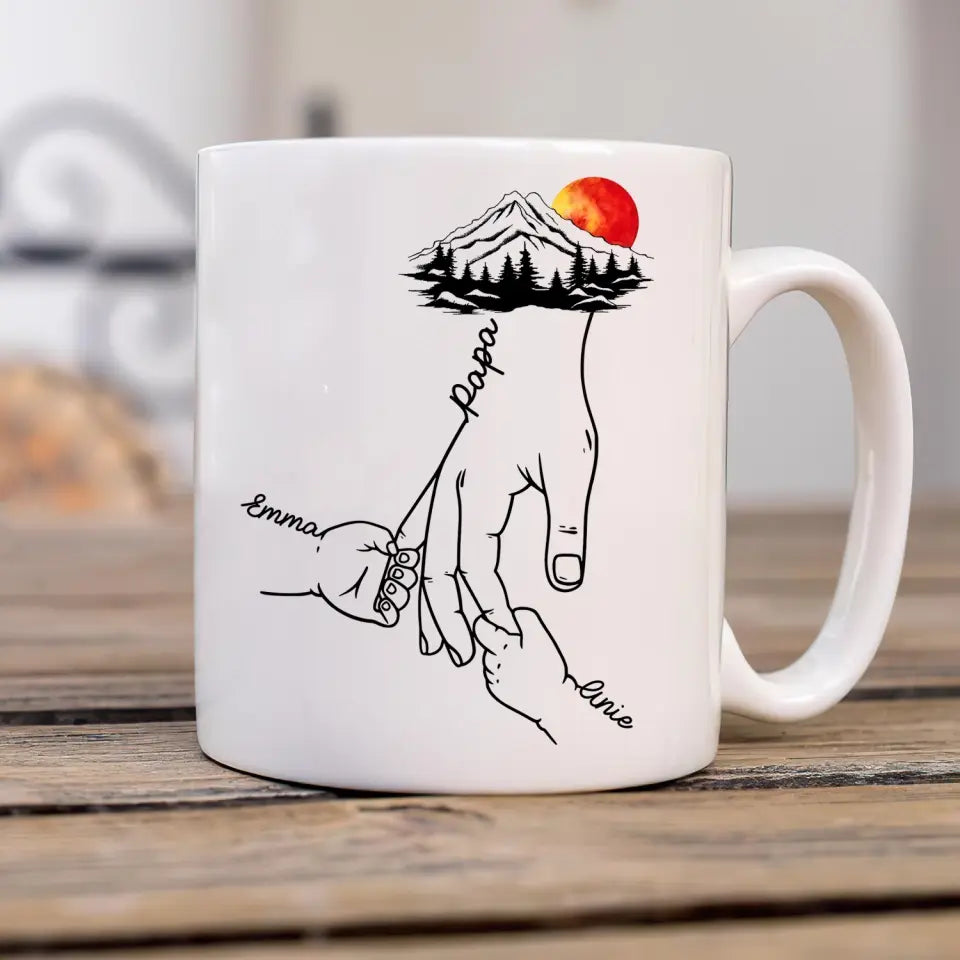Wild Mountains Dad's Holding Hands - Personalized Mug, Gift For Dad, Family Gift - M102