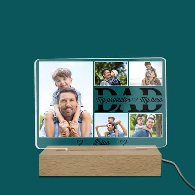 Dad Is My Protector - Personalized Acrylic Night Light, Gift For Dad, Dad's Gift - L131