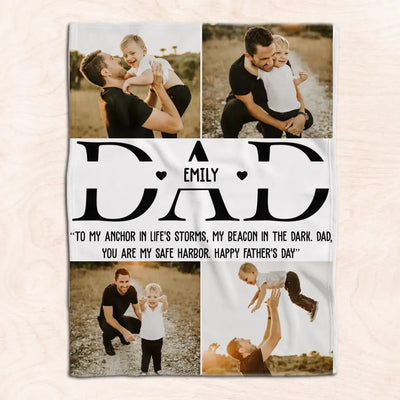 You Are My Safe Harbor - Personalized Blanket, Gift For Dad, Daddy Gift, Custom Photo Blanket - BL56